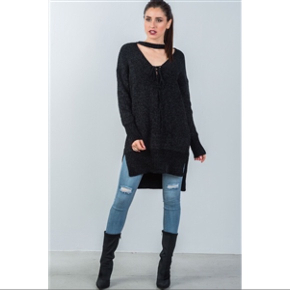 BLACK KEYHOLE CHOKER SWEATER DRESS - Picture 5 of 7